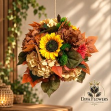 DIVA FLOWERS Dıva Flowers Özel Tasarımı Asılabilir Top Çiçek Aranjmanı – Sonbahar Konseptli Tavan & Mekan Dekoru- Sonbahar Temalı Askılı Çiçek Topu