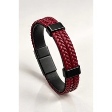 Gns Aksesuar Bordo Renk %100 Deri 2li Kombin Erkek Bileklik 21 cm (Türk El Üretimi)