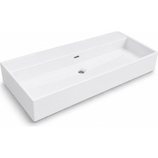 Dura Niva Kare Çanak Lavabo 100X46,5 cm Tezgah Üstü Batarya Deliksiz Beyaz | 5255