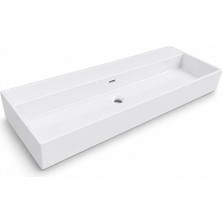Dura Niva Kare Çanak Lavabo 120X46,5 cm Tezgah Üstü Batarya Deliksiz Beyaz | 5258