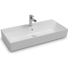 Isvea Sistema Z Tezgah Üstü Kare Lavabo 90X42 cm Slim Batarya Delikli Beyaz | 10SF50090