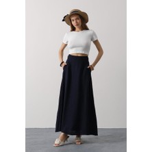 Moda Şehri Keten Etek - Lacivert