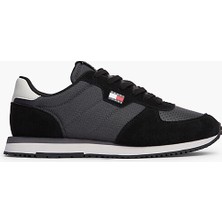 Tommy Hilfiger Erkek Süet Yüzey Karma Dokulu Delikli Panelli Logolu Eva Tabanlı Siyah Sneaker EM0EM01774-0GP