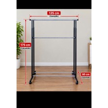 Can Vista Home Modern Ayarlanabilir Çift Katlı Çelik Tekerlekli Elbise Askılığı 175 cm En 125 cm Demonte