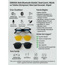 Esrada Akıllı Bluetooth Gözlük | Sesli Çeviri, Müzik ve Telefon Görüşmesi | Mavi Işık Korumalı- Klıpslı ES221 C01 51