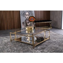 SCY Ignis Metal Aynalı Gold Orta Masa Dekoratif Orta Sehpa Montajsız Metal Ayaklı Orta Masa