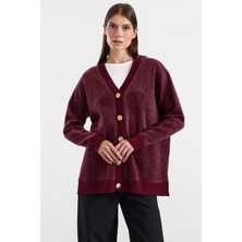 Olcay V Yaka Soft Kumaş Hırka Mürdüm 8295
