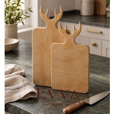 Evva Home 🦌 2’li Geyik Boynuzu Desenli Ahşap Kesme Tahtası Seti
