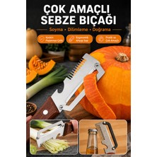 Doori Çok Amaçlı Paslanmaz Çelik Sebze Bıçağı – Kabak Soyucu, Dilimleyici, Doğrayıcı ve Şişe Açacağı Ahşap Saplı Mutfak Bıçağı