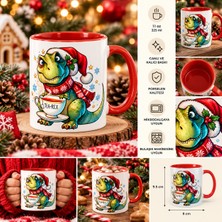 Tişört Kodu Tea-Rex Christmas Dinozor Tasarımlı Porselen Kupa – Kırmızı Iç & Kulplu 11 Oz