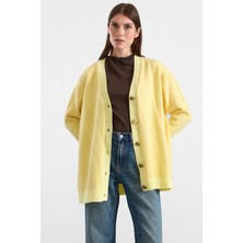 Olcay V Yaka Soft Kumaş Hırka Sarı 8295
