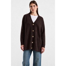 Olcay V Yaka Soft Kumaş Hırka Kahve 8295