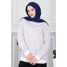 Ebru Tesettür Çizgili Sweat Tunik Taş