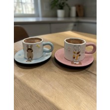 Pixue 2'li Porselen Kahve Fincanı Seti Tabaklı Sevimli Kedi Köpek Figürlü