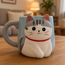 Pixue 3D Kedi Figürlü Seramik Kupa Bardak Kuyruk Kulplu Sevimli Kedi Kupası