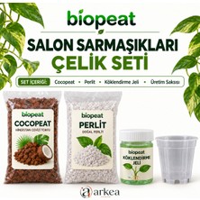 Biopeat Salon Sarmaşıkları Çelik Seti Toplam 5 Litre | Cocopeat, Perlit, Küçük Saksı ve Köklendirme Jeli