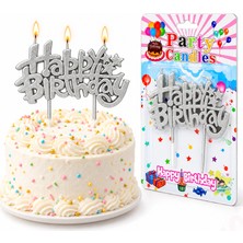 Süsle Bebek ve Parti Happy Birthday Doğum Günü Pasta Mumu, 11 cm - Gümüş