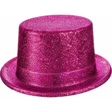 Str Store Fuşya Simli Glitter Silindir Parti Şapkası