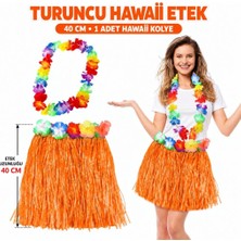 Str Store Hawaii Luau Aloha Turuncu Püsküllü 40 cm Etek ve Hawaii Kolye Seti