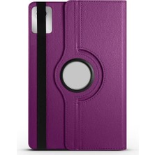 Str Store Lenovo M11 ile Uyumlu TB-330FU Uyumlu Standlı 360° Yatay Dikey Dönebilen Deri Tablet Kılıfı Mor