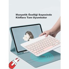 Str Store Mk-4 Kablosuz Ergonomik Apple-Android-Windows Manyetik Tablet Kılıf Uyumlu Klavye Mouse Kiti(Türkçe Q Klavye) (Pembe)