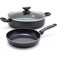 GreenPan Torino 3 Parça Tencere ve Tava Seti | 24 cm Tava + 24 cm Kapaklı Basık Pilav Tenceresi 2,91 L | Thermolon™ Seramik Yüzey | PFAS, PFOA ve PTFE İçermez