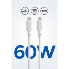 Str Store Usb-C – Usb-C Hızlı Şarj Kablosu, 60W Pd, 1.2 Metre, Silikon Kaplama (Beyaz)