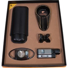 Cohiba 3 Torch Pürmüz Çakmak Kılıf Küllük Kesici Sehpa Siyah Beşli Puro Seti