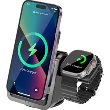 Str Store 3-In-1 Kablosuz Şarj Standı, Telefon Saat, Ayarlanabilir Açılı, LED Işıklı, iPhone ile Uyumlu-Watch ile Uyumlu