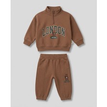Popolin 2'li Erkek Bebek London Bear Baskılı %100 Pamuklu Şardonlu Bebek Takım 6-9,9-12,12-18,18-24 Ay Alt Üst 2'li Yenidoğan Bebek Takımı 3 Ip Şardonlu Kışlık Erkek Bebek Takım
