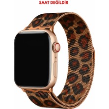 Dexmon Apple Watch 12 11 10 42mm 6 7 8 9 Se Uyumlu 38 40 41mm Leopar Desenli Mıknatıslı Metal Hasır Kordon