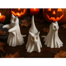 Szd Design Cadılar Bayramı Halloween Konseptli Sevimli Hayalet Kedi 3'lü Figür Seti