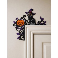 Szd Design Cadılar Bayramı Halloween Cadı Şapkalı Kedi Kapı ve Pencere Çerçevesi Köşe Dekoru