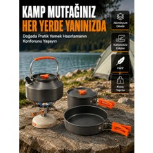 TKÇ Katlanabilir Kulplu Alüminyum Kamp Tencere Tava Çaydanlık Seti Piknik ve Doğa Kampı Için Ab