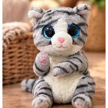 Toys Cam Gözlü Gri Tekir Kedi Peluş – Büyük Gözlü Sevimli Kedi Oyuncak 20 cm