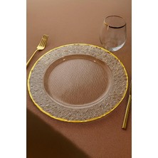 Str Store Altın Detaylı Yuvarlak Cam Supla – 33 cm Servis ve Dekor Tabağı