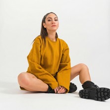 Hoelo Organik Pamuk Kadın Sıfır Yaka Oversize Sweatshirt
