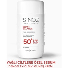 Sinoz SPF50+ Yağlı Ciltler İçin Hibrit Formül Sıvı Yüz Güneş Kremi 50 ml Geniş Spektrum Koruma