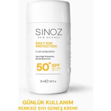 Sinoz SPF50+ Günlük Kullanım Sıvı Yüz Güneş Kremi-Yeni Nesil Güneş Filtreleri-Hibrit Formül-PA++++ 50ml
