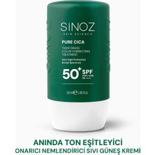 Sinoz Pure Cica Tiger Grass Anında Ton Eşitleyici Onarıcı Nemlendirici SPF50+ Sıvı Yüz Güneş Kremi PA++++ (Koyu Tenler İçin)