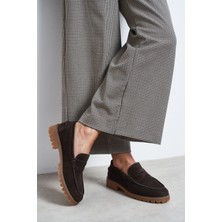 Nişantaşı Shoes Elie Bitter Kahve Süet Deri Düz Taban Günlük Kadın Loafer