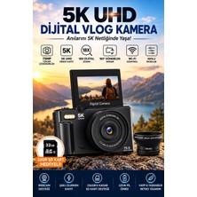 Str Store 5k 75MP 18X Zoom Flaşlı 3” Flip Ekranlı Türkçe 32GB Kart Dijital Vlog Fotoğraf Makinesi Lens Hediyeli