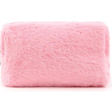 Str Store Pembe SHK244 Peluş Kumaş Fermuarlı Tek Bölmeli Seyahat ve Makyaj Çantası,pembe