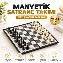 Elifeshop Manyetik Satranç Takımı 24X24 cm Katlanabilir Taşınabilir Mermer Desenli Satranç Seti