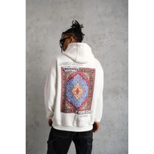 Freedom Storee Erkek 3 Iplik Pamuklu Kapüşonlu Baskılı Cepli Oversize Sweatshirt Hoodie - Beyaz