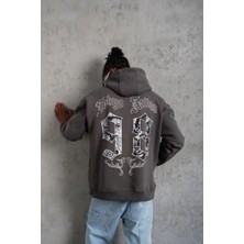 Freedom Storee Erkek 3 Iplik Pamuklu Kapüşonlu Baskılı Cepli Oversize Sweatshirt Hoodie - Gri