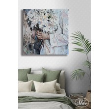 Şehzat Design Tekli Kare Kanvas Duvar Tablosu Salon Yatak Odası Mutfak Kafe Ofis Beyaz Çiçekler Gelin Çiçeği