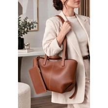 CLASSBAG Kadın Taba Yavrulu (Fermuarsız) Geniş Hacimli Büyük Boy Omuz Çantası