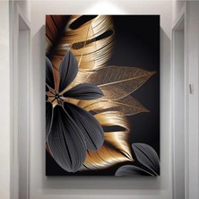 Şehzat Design Siyah-Altın Modern Yapraklar Kanvas Duvar Tablo