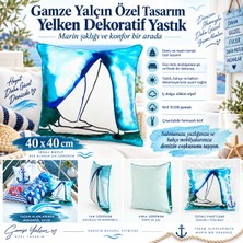 Es Dekor Gamze Yalçın Özel Tasarım Yelken Desenli Dekoratif Yastık 40 x 40 cm – %100 Pamuk Kılıf, Silikon Elyaf Dolgulu  BGD321970405